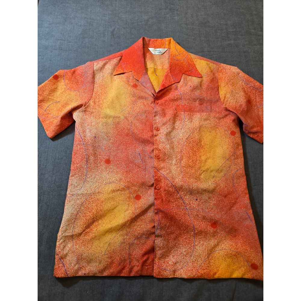Vtg Touch of Class Shirt Mens Large Disco Button Paint Splatter Print Hippie 60s